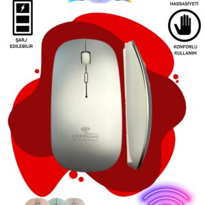 Tablet Telefon Laptop Windows Uyumlu Kablosuz Şarjlı Mouse Gri